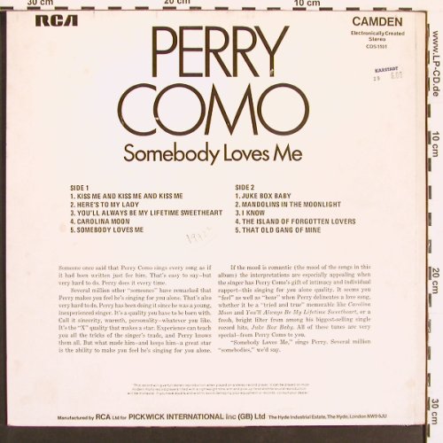 Como,Perry: Somebody Loves Me, vg+/m-, RCA Camden(CDS 1101), UK, 1972 - LP - B4831 - 5,00 Euro