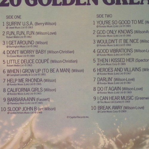 Beach Boys: 20 Golden Greats, EMI(EMTV1), UK, 1976 - LP - E6710 - 4,00 Euro