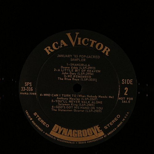 V.A.January '65: Pop Sacred Sampler,Promo,No Cover, RCA Victor(SPS 33-316), US,vg+/--, 1965 - LP - F4609 - 7,50 Euro