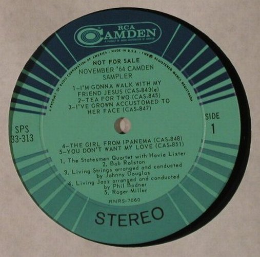V.A.November'64: Camden Sampler,Promo,No Cover, RCA Camden(SPS 33-313), US-oneSide, 1964 - LP - F4687 - 5,00 Euro