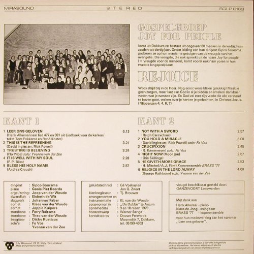 Gospelgroep Joy for People: Rejoice, Mirasound(SGLP 6163), NL, 1979 - LP - H3311 - 5,00 Euro