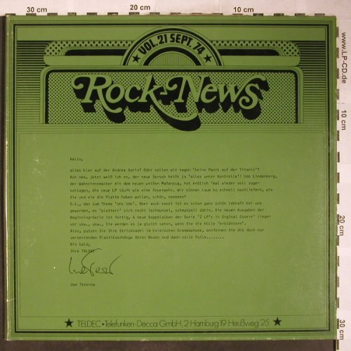 V.A.Rock News Vol.21 Sep.74: Udo Lindenberg...East of Eden, Teldec, Muster(6.621002), D, Foc, 1974 - LP - H6134 - 7,50 Euro