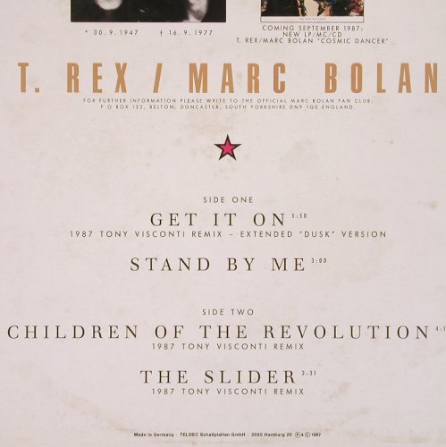 T.Rex-Marc Bolan: Get It On (Visconti rmx 87)+3, Teldec(6.20790 AE), D, 1987 - 12inch - V123 - 3,00 Euro