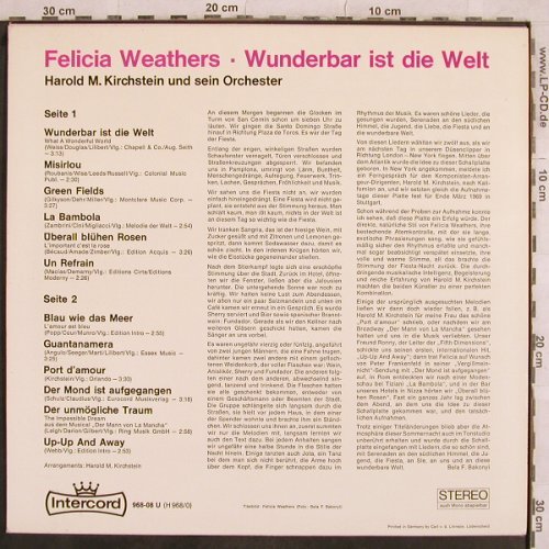 Weathers,Felicia: Wunderbar ist die Welt, Intercord(968-08 U), D, 1969 - LP - V165 - 6,00 Euro