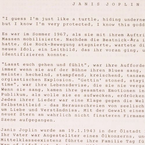Joplin,Janis: The Family of Music, 2 S.Biografie, CBS aus 88 115 (7505), D, german Typ: BIO Best.-Nr.: V2048 Preis: 5,00 Euro
