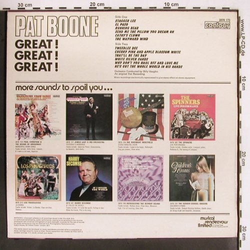 Boone,Pat: Great ! Geat ! Great, m-/vg+, Contour (2870 172), UK, Ri, 1972 Typ: LP Best.-Nr.: V2534 Preis: 5,00 Euro