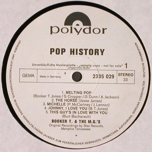 Booker T. & The MG's: Pop History , LP 3/4 of 2 LP, Polydor Musterplatte (2335 029), D, NoCover, 1970 Typ: LP Best.-Nr.: V3698 Preis: 9,00 Euro