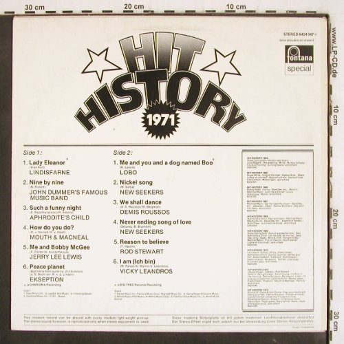 V.A.Hit History 1971: Lindisfarne... Vicky Leandros, Fontana special (6424 047), D, 1971 Typ: LP Best.-Nr.: V3968 Preis: 5,00 Euro