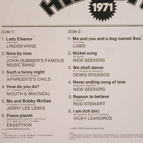 V.A.Hit History 1971: Lindisfarne... Vicky Leandros, Fontana special (6424 047), D, 1971 Typ: LP Best.-Nr.: V3968 Preis: 5,00 Euro