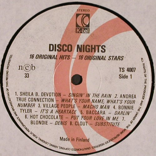 V.A.Disco Nights: Sheila B Devotion... Toby, K-tel (TS 4007), SF, 1978 Typ: LP Best.-Nr.: V4016 Preis: 5,00 Euro