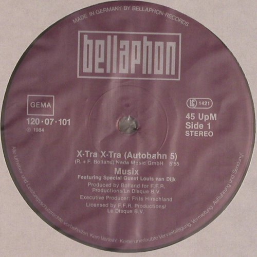 Musix: X-Tra X-Tra(Autobahn 5), Bellaphon (120 07 101), D, 1984 Typ: 12" Best.-Nr.: X6306 Preis: 2,00 Euro