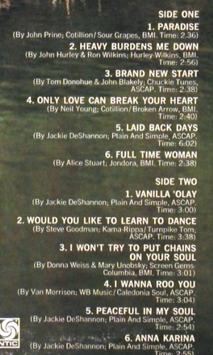 DeShannon,Jackie: Jackie, m-/vg+, Atlantic (SD 7231), US, co, 1972 Typ: LP Best.-Nr.: X7122 Preis: 7,50 Euro