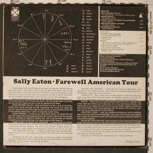 Eaton,Sally: Rarewell American Tour, m-/vg+, Paramount(PAS 5021), US, co,  - LP - X7455 - 9,00 Euro