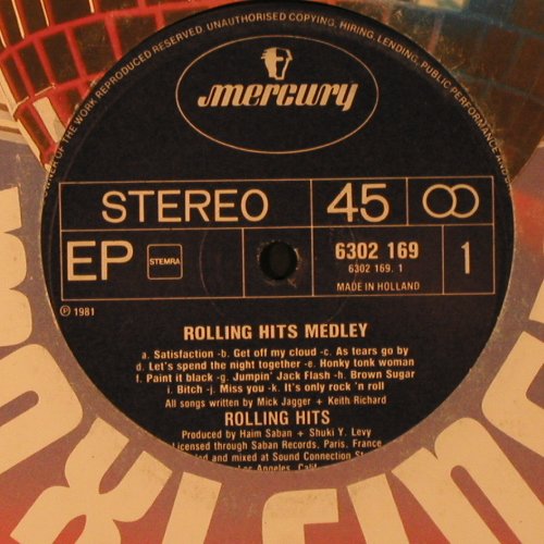 Rolling Hits: Rolling Hits Medley+1, m-/vg+, Mercury, LC(6302 169), NL, 1981 - 12inch - X8961 - 5,00 Euro