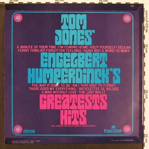 Jones,Tom & Engelbert Humperdinck: Greatests Hits, PalmClub(016 (015)), NL, 1969 - LP - X9188 - 5,00 Euro