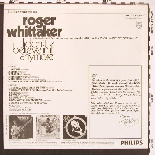 Whittaker,Roger: I Don't Believe In If Anymore, Philips(6369 200), NL, m-/vg+, 1970 - LP - X9253 - 7,50 Euro