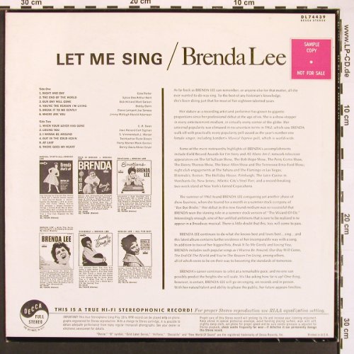 Lee,Brenda: Let me sing, Decca, Promo-Stoc(DL 74439), US, 1963 - LP - X9535 - 25,00 Euro