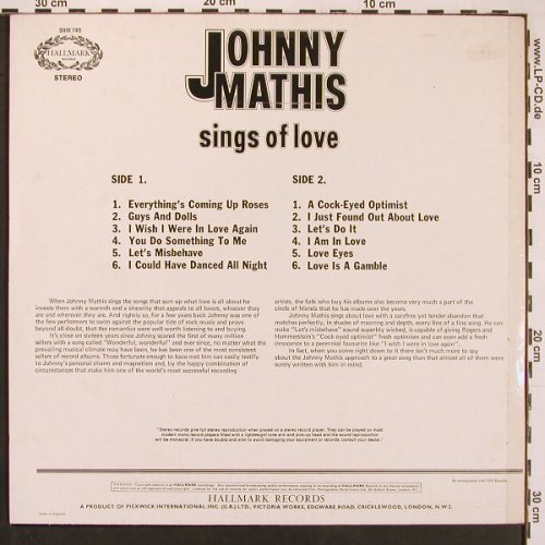 Mathis,Johnny: Sings Of Love (1964), Hallmark(SHM 749), UK, Ri,  - LP - X9775 - 6,00 Euro