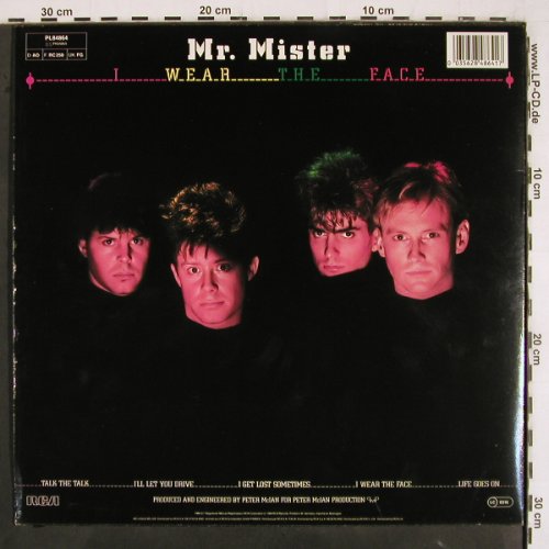 Mr.Mister: I Wear The Face, RCA,Musterplatte (PL84864), D, 1984 Typ: LP Best.-Nr.: V3209 Preis: 5,00 Euro