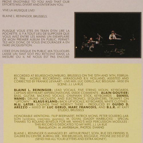 Reininger,Blaine L.: Live In Brussels 02/1986, Les Disques duCrepuscule(TWI 637), B, 1986 - LP - Y8304 - 12,50 Euro