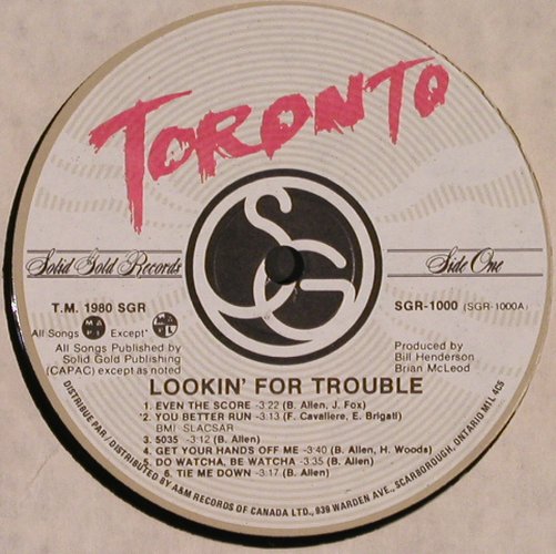 Toronto: Lokkin' For Trouble, AM (SGR-1000), CDN, co, 1980 Typ: LP Best.-Nr.: V3234 Preis: 7,50 Euro