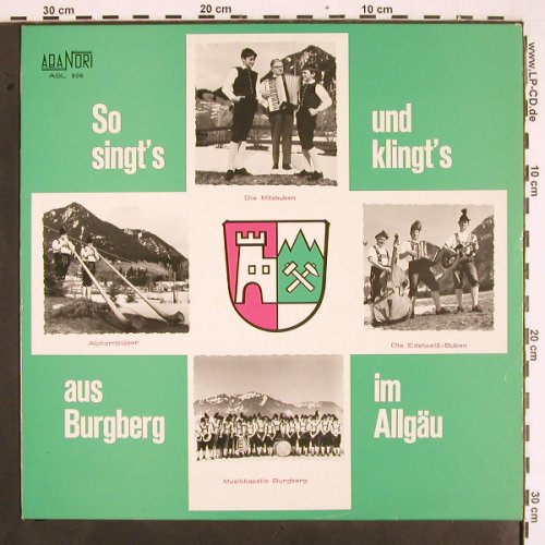 V.A.So singt's u.kling's Burgberg: Allgäu-Milzbuben,Jodler, Alphorn..., Abanori (ABL 806), D, Mono Typ: LP Best.-Nr.: V2243 Preis: 7,50 Euro