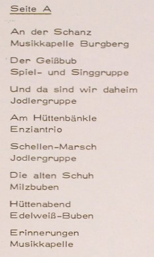 V.A.So singt's u.kling's Burgberg: Allgäu-Milzbuben,Jodler, Alphorn..., Abanori (ABL 806), D, Mono Typ: LP Best.-Nr.: V2243 Preis: 7,50 Euro