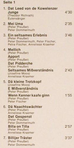 V.A.Kowelenzer Steckelcher: Lieder Gedichte Prosa,Foc,(Koblenz), Sparkasse Koblenz (DB 1/78), D, 1978 Typ: LP Best.-Nr.: V2343 Preis: 9,00 Euro