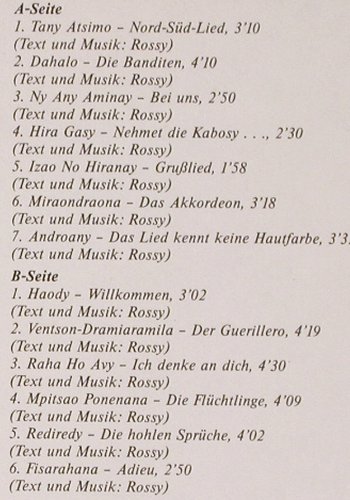 Rossy: Nehmt die Kabosy... Madagaskar, Atelier im Bauernhaus (PL 528), D, Booklet, 1983 Typ: LP Best.-Nr.: V2975 Preis: 7,50 Euro