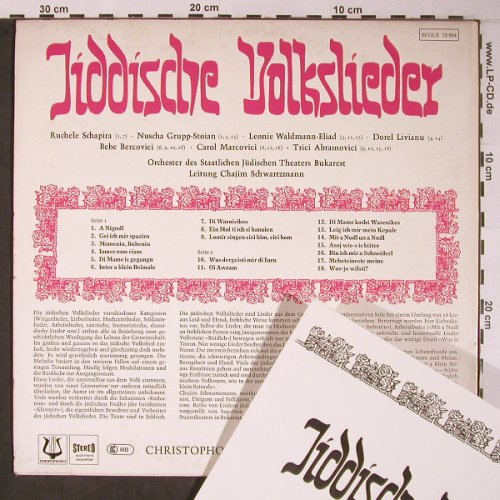 V.A.Jiddische Volkslieder: Ruchele Schapira,Nuscha Grupp-Stoia, Christophorus(SCGLPX 73 934), D, vg-/vg+,  - LP - X6072 - 7,50 Euro