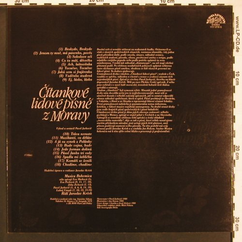 Citankove lidove pisne z Moravy: Musica Bohemica, Krcek,Jurkovic, Supraphon(1117 2718 G), CZ, 1980 - LP - X9339 - 6,00 Euro