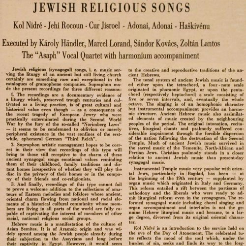 V.A.Jewish Religious Songs: Kol Nidr, JehiRocoun, Cur Jisroel., Supraphon(LPM 294), CZ, vg+/m-,  - 10inch - Y5746 - 7,50 Euro