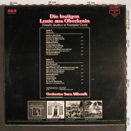 Slibonek,Sava & Orch.: Die lustigen Leute aus Oberkrain, RCA(26.21432 AF), D, instrum, 1975 - LP - Y9454 - 6,00 Euro