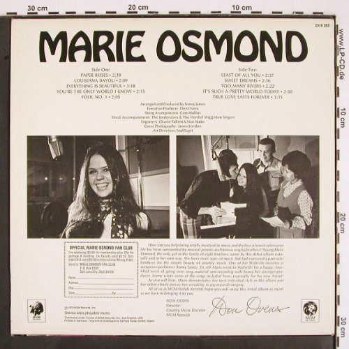Osmond,Marie: Paper Roses, MGM (2315 262), D, 1973 Typ: LP Best.-Nr.: V2082 Preis: 7,50 Euro