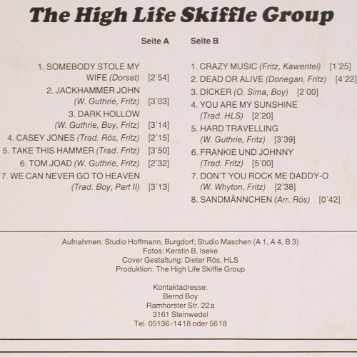 High Life Skiffle Group: Same, (Privat Press) (LP 33-708), D, 1974 Typ: LP Best.-Nr.: V2231 Preis: 9,00 Euro