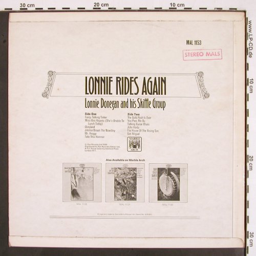 Donegan,Lonnie and h. Skiffle Group: Lonnie Rides Again (1959), MarbleArch (MAL 1153), UK, 1969 Typ: LP Best.-Nr.: V2232 Preis: 12,50 Euro