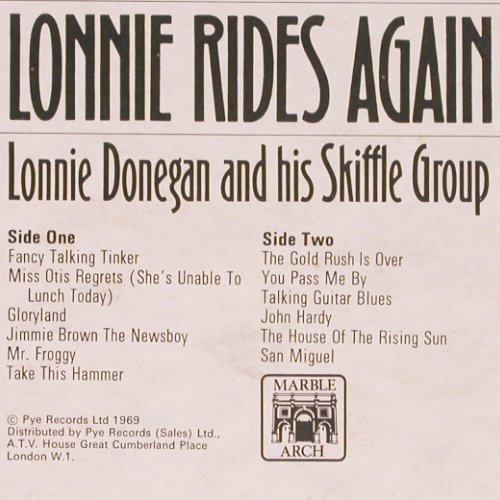 Donegan,Lonnie and h. Skiffle Group: Lonnie Rides Again (1959), MarbleArch (MAL 1153), UK, 1969 Typ: LP Best.-Nr.: V2232 Preis: 12,50 Euro