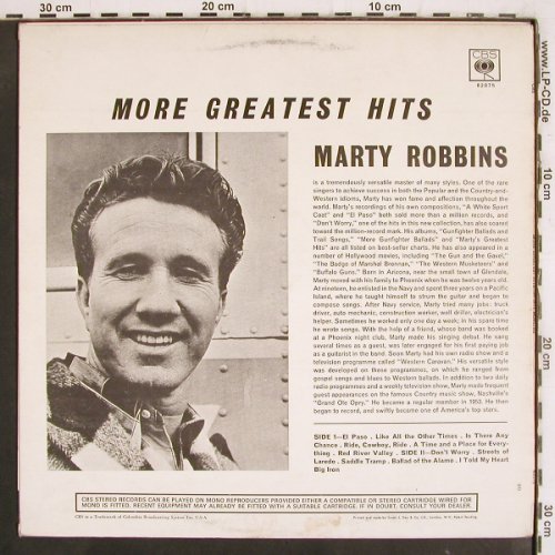 Robbins,Marty: More Greatest Hits (1960), vg+/m-, CBS (62075), UK Typ: LP Best.-Nr.: V4098 Preis: 6,00 Euro