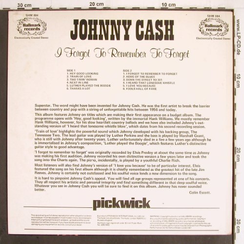 Cash,Johnny:&nbsp;I Forgot To Remember To Forget, Hallmark (SHM 884), UK, Ri Typ:&nbsp;LP Best.-Nr.:&nbsp;Y9900 Preis:&nbsp; 7,50 Euro