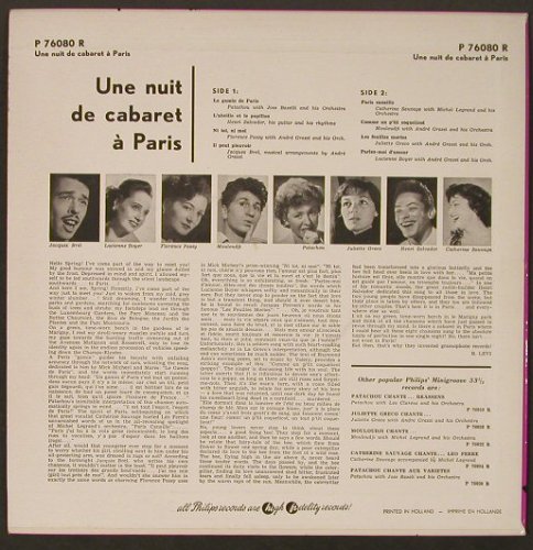 V.A.Une Nuit de Cabaret a Paris: Patachou...Lucienne Boyer, Philips(P 76080 R), NL,  - 10inch - F5788 - 9,00 Euro