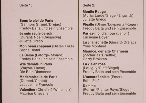 V.A.Unter dem Himmel von Paris: Freddy Balta u.s.Ens.Greco,Boyer, Philips, Mono(74 427), D, m-/vg+,  - LP - X5525 - 6,00 Euro