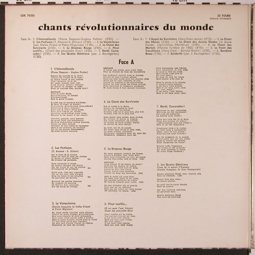 V.A.Chants Revolutionnaires: du Monde,Par le groupe 17 ,Foc, Le Chant Du Monde(LDX-74335), F,  - LP - X8962 - 7,50 Euro