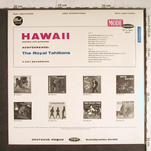 Royal Tahitians: Hawaii, orign Live-Aufnahme, vg+/m-, Mode/DOT Recording(MIDS 16039), D,  - LP - F9249 - 4,00 Euro