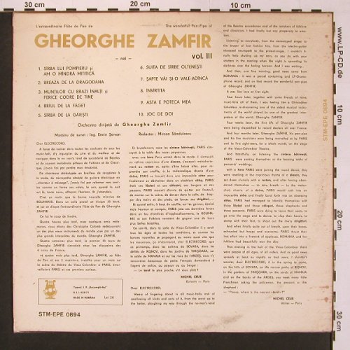 Zamfir,Gheorghe - Vol. 3: Tresors Folkloriques Roumains, Electrecord(STM-EPE 0894), RO,  - LP - X8760 - 9,00 Euro