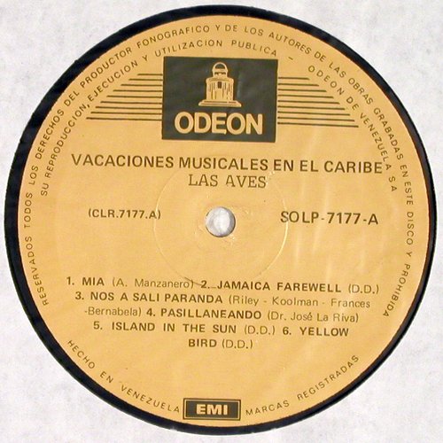 Las Aves: Vacaciones Musicales en el Caribe, Odeon/EMI (SOLP 7177), Venezuela, 1970 Typ: LP Best.-Nr.: V2010 Preis: 7,50 Euro