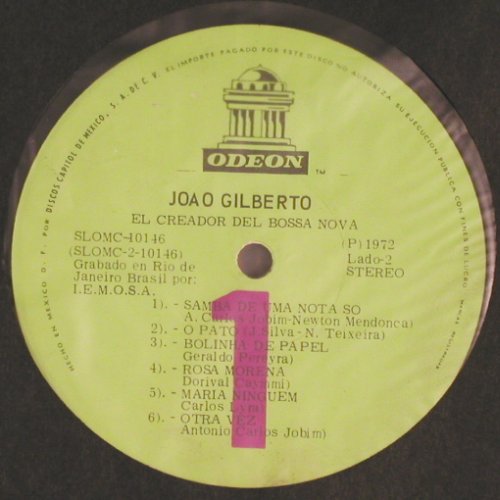 Gilberto,Joao: El Creador del Bossa Nova, m-/vg+, Odeon(SLOMC-10146), MEX, 1972 - 3LP - V3784 - 20,00 Euro