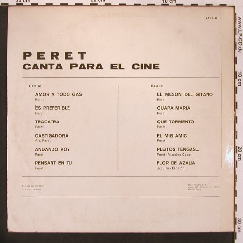 Peret: Canta Para El Cine, VG+/vg+, Vergara(7.192-H), E,  - LP - X8997 - 6,00 Euro