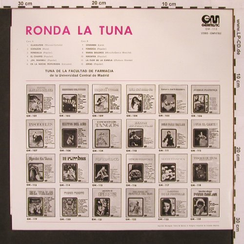 Tuna de la Facultad de Farmacia: Ronda la Tuna, Univ.Madrid, Gramusic(113), E, 1971 - LP - X9030 - 7,50 Euro