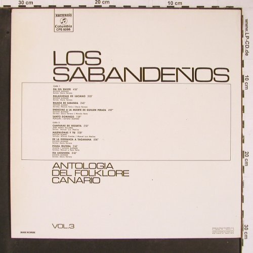 Los Sabandeños: Anthologia del Folklore Canario, Columbia(CPS 9286), E,  Vol.3, 1973 - LP - Y606 - 7,50 Euro