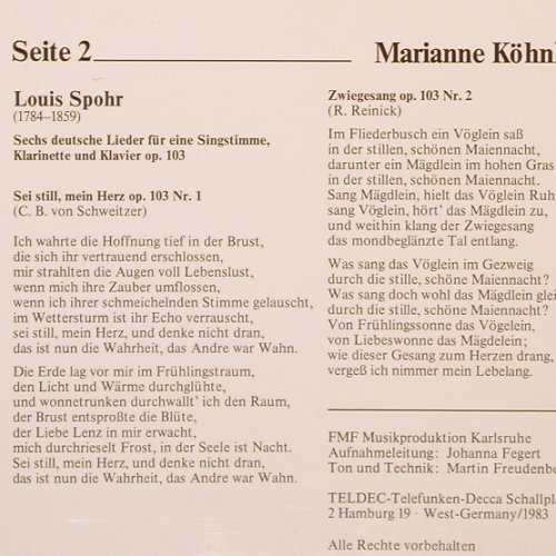 KÖhnlein-GÖbel,Marianne (Sopran): singt Lieder v. Spohr, Schubert..., FMF/Teldec(66.23 260-01-1), D, 1983 - LP - K1113 - 7,50 Euro